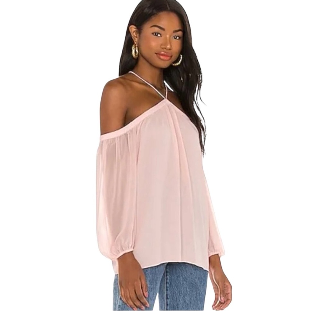 NWT 1. State Strappy Off Shoulder Baby Pink Sheer Chiffon Blouse Top